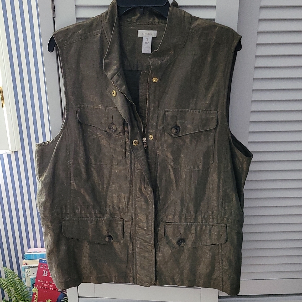 Chico's Linen-Blend Metallic Vest 3=16/XL